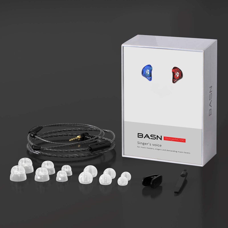 BASN in-Ear Monitor Headphones Dual Dynamic Drivers IEM Earphones Detachable MMCX Cable Musicians Earbuds (MC100 Red/Blue, with Mic) - Image 5
